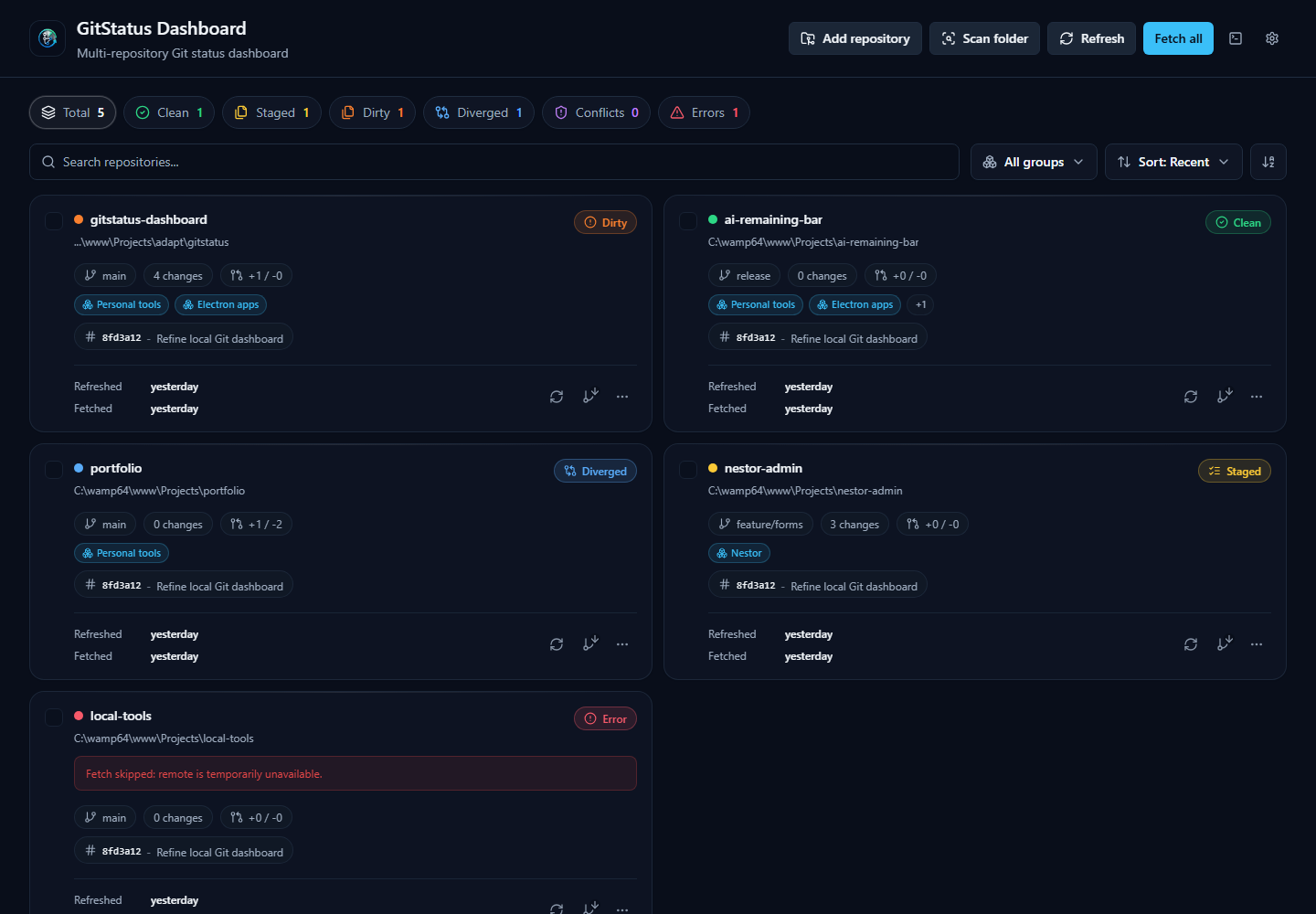 GitStatus Dashboard - dashboard multi-repositories