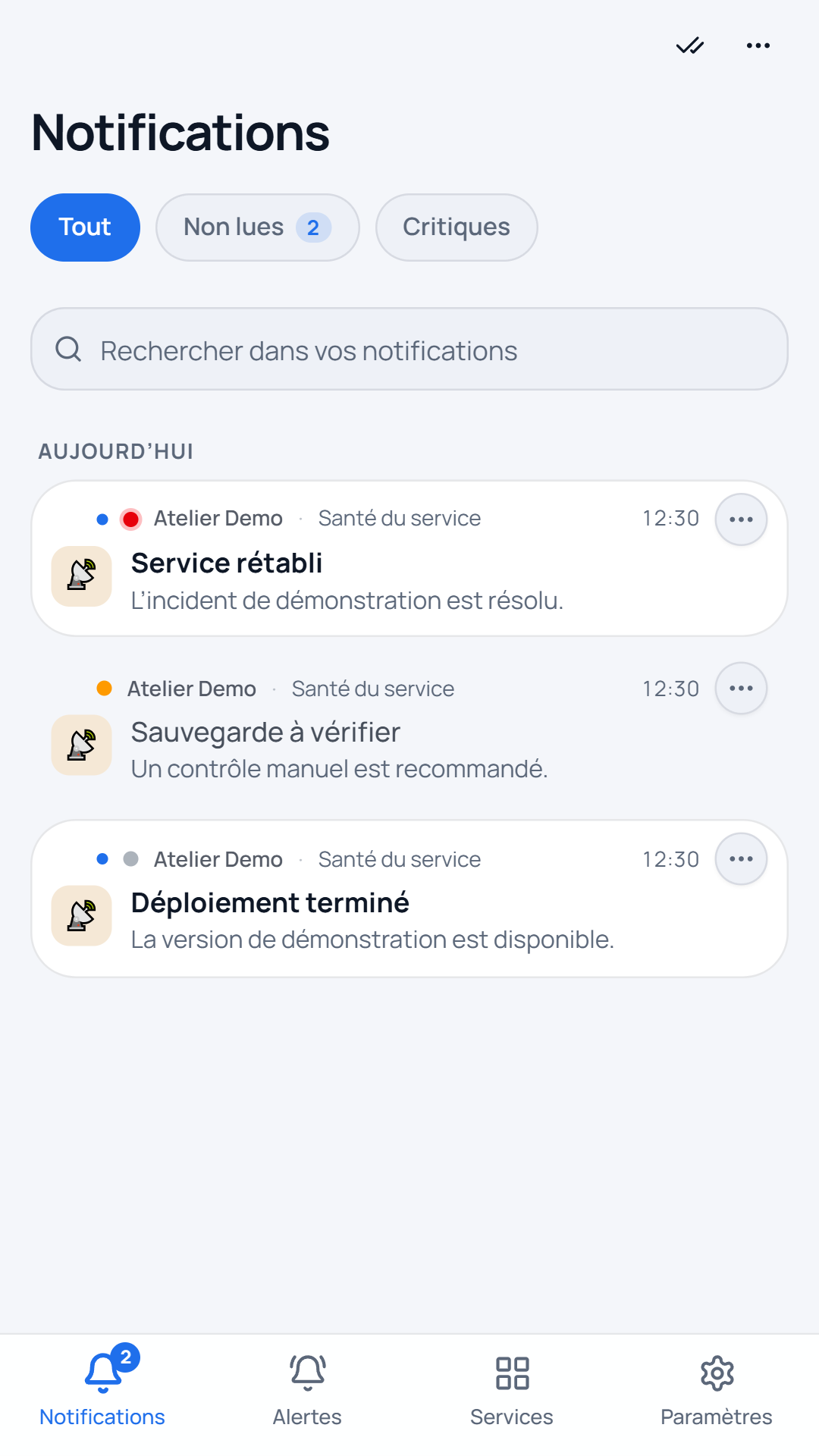 Pingoid inbox with fictional notifications