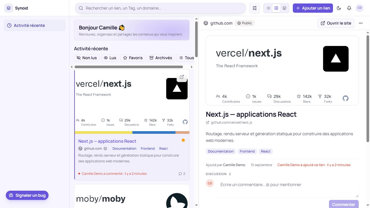 Détail d’une ressource Synoid avec aperçu, description et tags